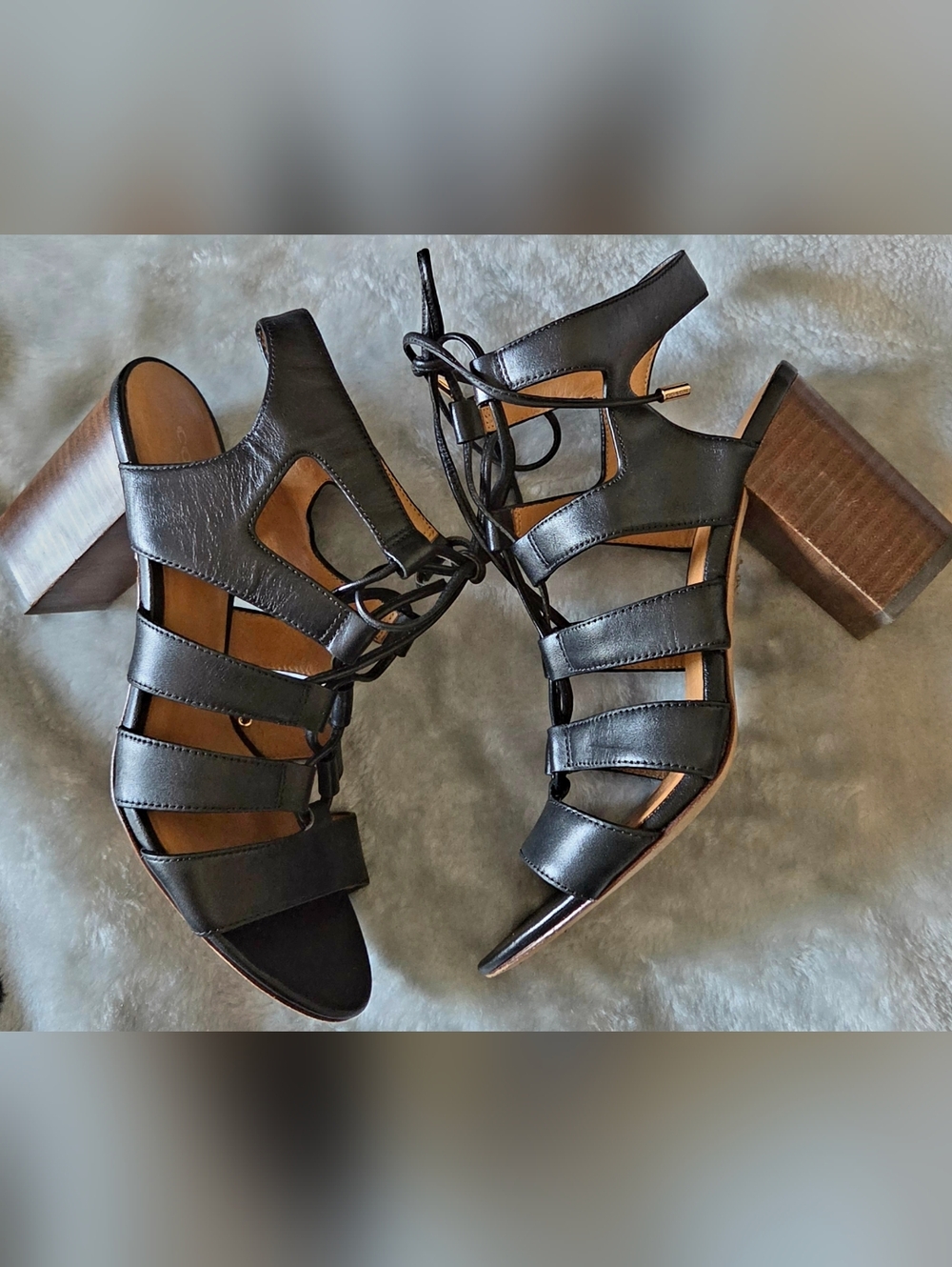 Coach Black Strappy Lace-Up Heeled Sandals